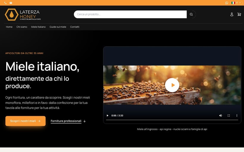 La home di Laterza Honey, e-commerce di miele italiano