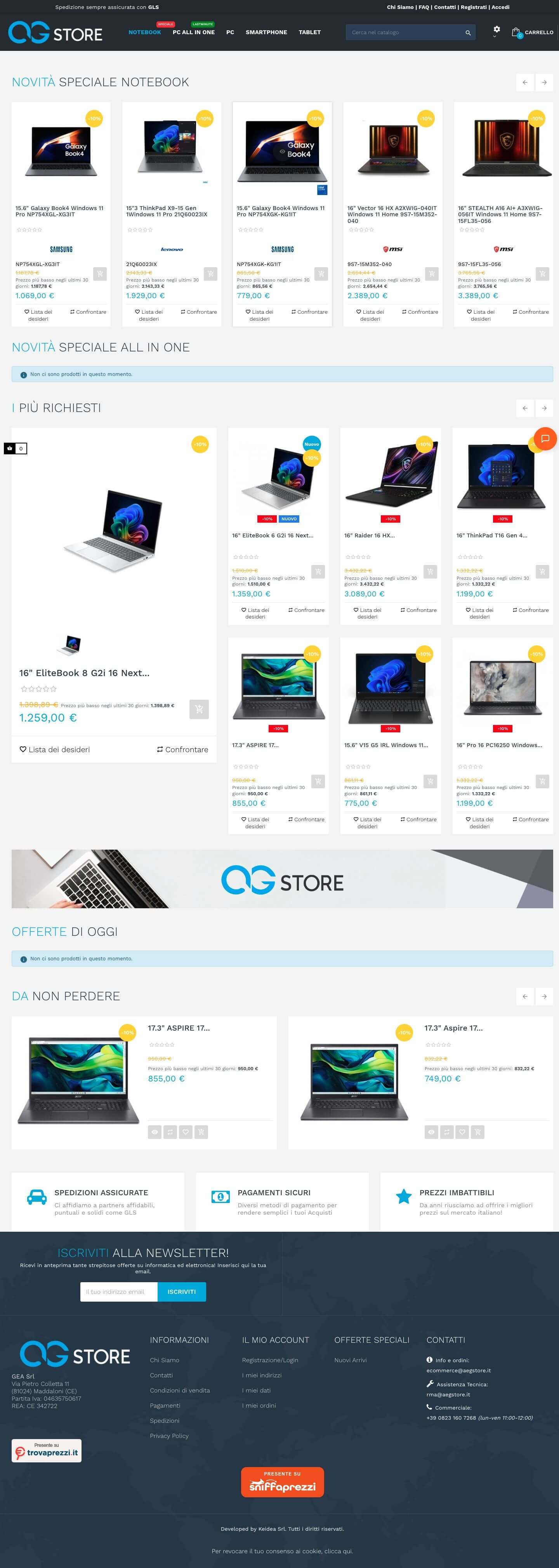 Il sito di A&G Store